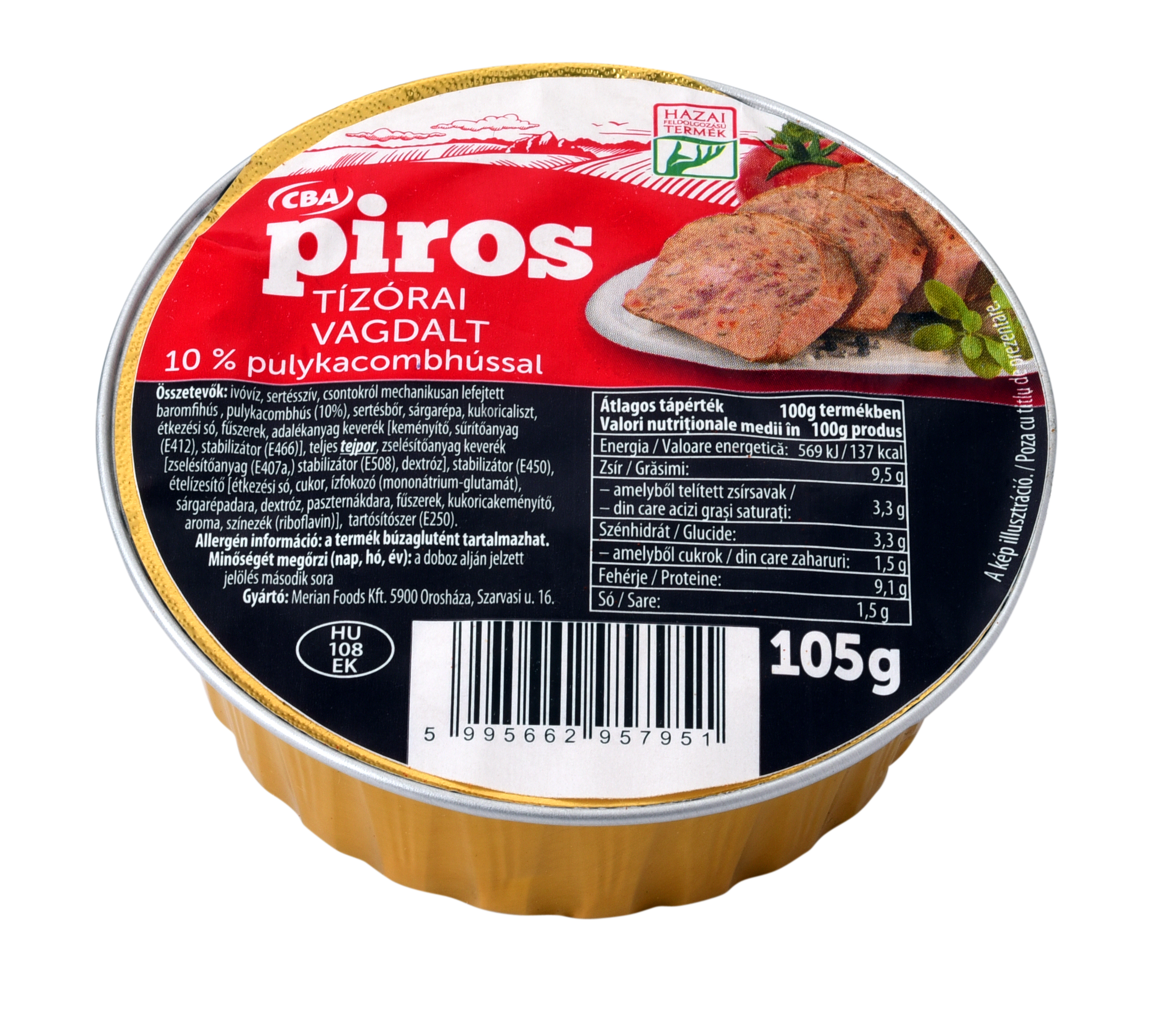 CBA Piros Tízórai vagdalt 10% pulykacombhússal 105g